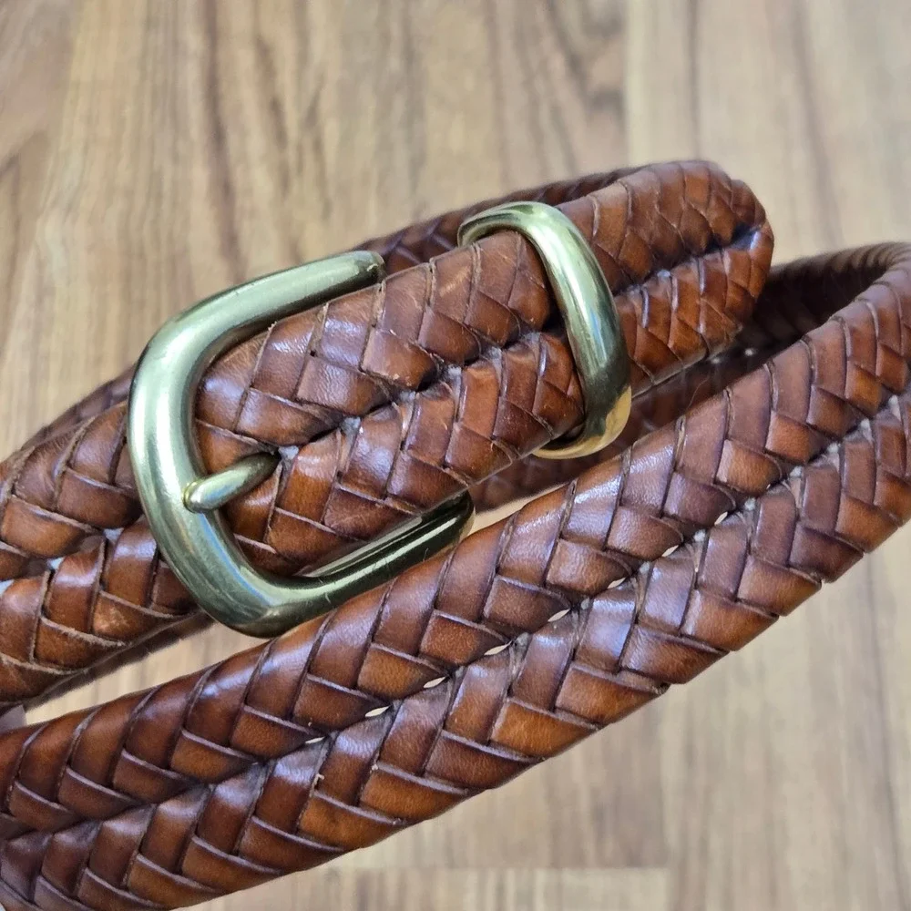 Coach Braided Belt Mens 40 Brown Woven Leather Solid Brass Buckle 5922 Classic